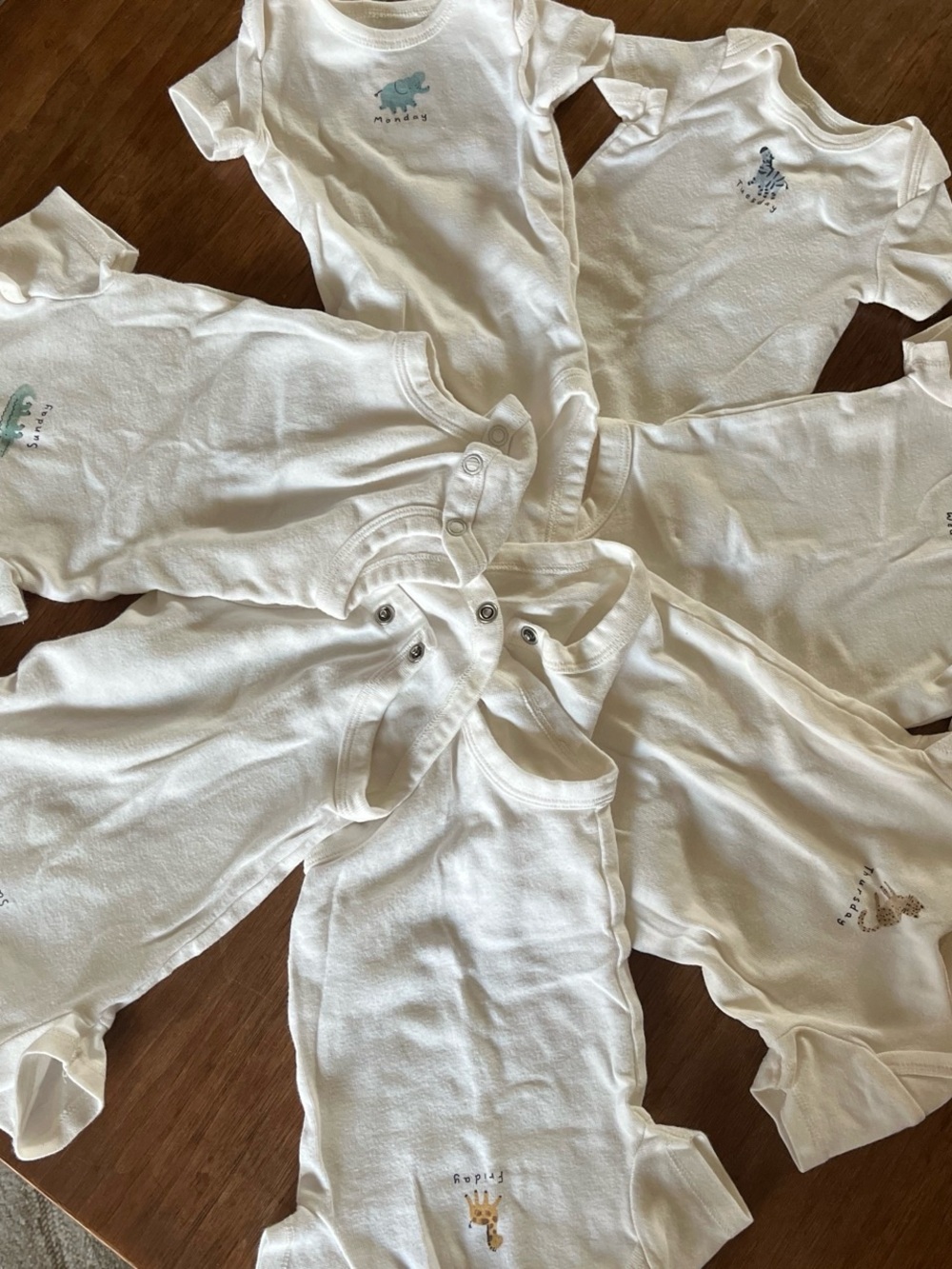 Days of the week Baby Onesie Set with Animal Motifs